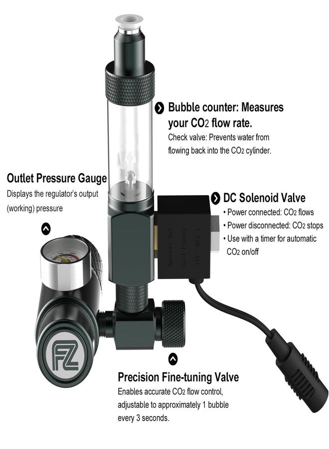 FZONE Aquarium CO₂ Regulator, Aquarium CO₂ System Mini Kit with Diffuser, Upgraded DC Solenoid and Bubble Counter Check Valve, for Establishing CO₂ System in Aquatic Plant Tank - Image 2